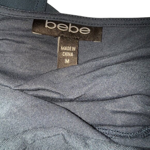 Bebe Navy Blue Wrap-Style Dress With Sheer Overlay & Belted Waist Size M - Picture 4 of 7